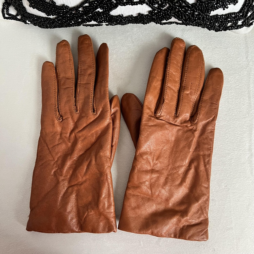 Cara By‎ Gates Gloves Womens Medium Brown Genuine Leather Knit Lined Winter